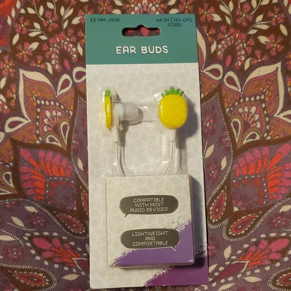 Pineapple Ear Buds Micro USB Cable Yellow Earphone Headphone Charging Cable - Picture 2 of 9